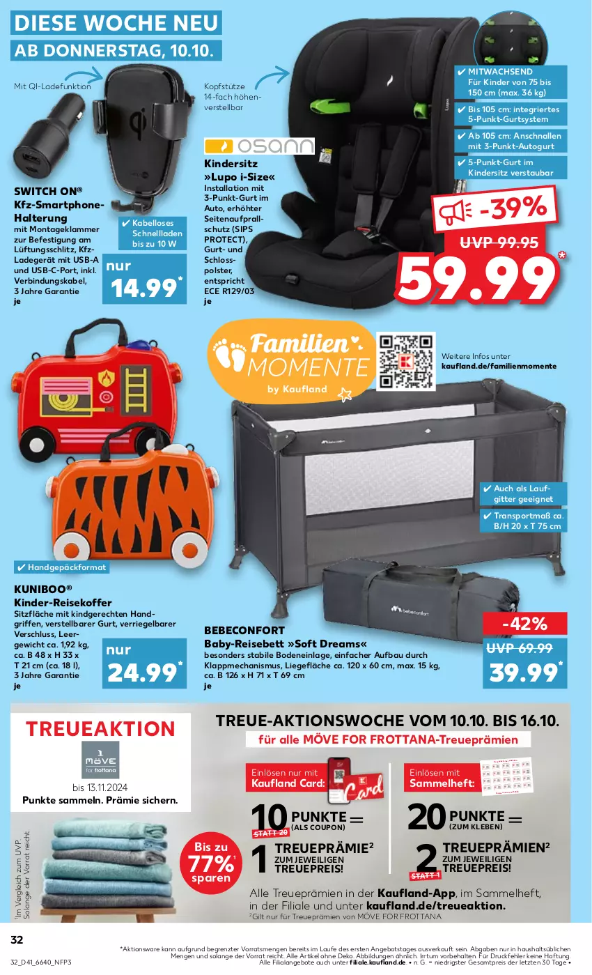 Aktueller Prospekt Kaufland - Prospekt - von 10.10 bis 16.10.2024 - strona 32 - produkty: angebot, angebote, Aufkleber, auto, Bau, Bebe, beco, bett, coupon, decke, Deckel, edelstahl, Edelstahl-Pfanne, eis, elle, ente, erde, gutschein, herdarten, Kinder, Kindersitz, kleber, koffer, kopfstütze, ladegerät, lamm, latte, leine, Liege, messer, Mixer, olive, pfanne, pfannen, Pfau, reis, riegel, rwe, sandwich, smartphone, Sport, spülmaschinen, stabmixer, tefal, telefon, Ti, topf, Topfset, usb, wok, ZTE