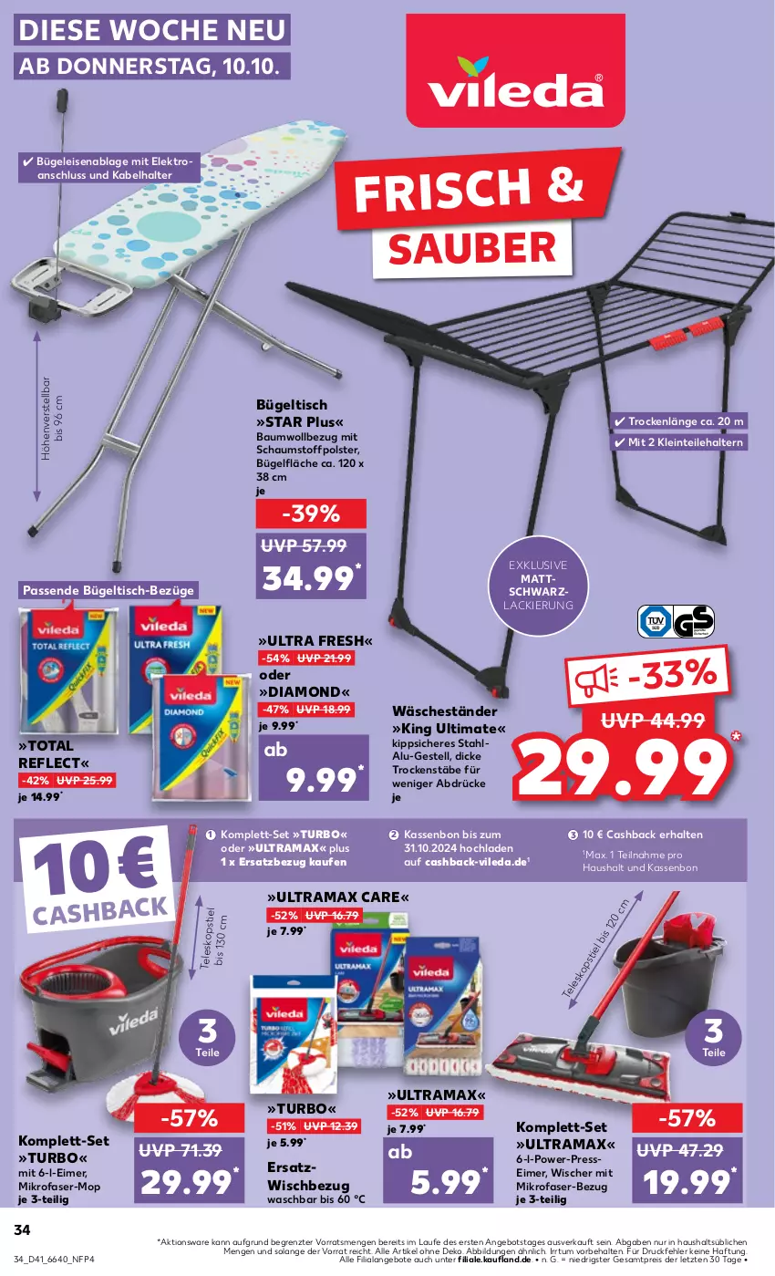 Aktueller Prospekt Kaufland - Prospekt - von 10.10 bis 16.10.2024 - strona 34 - produkty: angebot, angebote, Bau, bügel, Bügeleisen, bügeltisch, eimer, eis, Elektro, lack, mikrofaser, rama, reis, Teleskop, Ti, tisch, vileda, ZTE