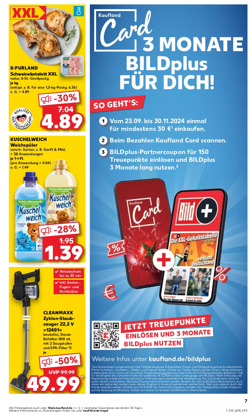 Aktueller Prospekt Kaufland - Prospekt - von 10.10 bis 16.10.2024 - strona 7 - produkty: akku, angebot, angebote, auto, Behälter, beutel, cleanmaxx, coupon, eis, erde, gutschein, kerze, kotelett, Kuschelweich, LG, natur, purland, reis, Schal, schwein, schweine, schweinekotelett, staubsauger, Sushi, Tasche, taschen, Tchibo, telefon, Ti, tisch, tomate, tomaten, weichspüler, wein, weine, ZTE