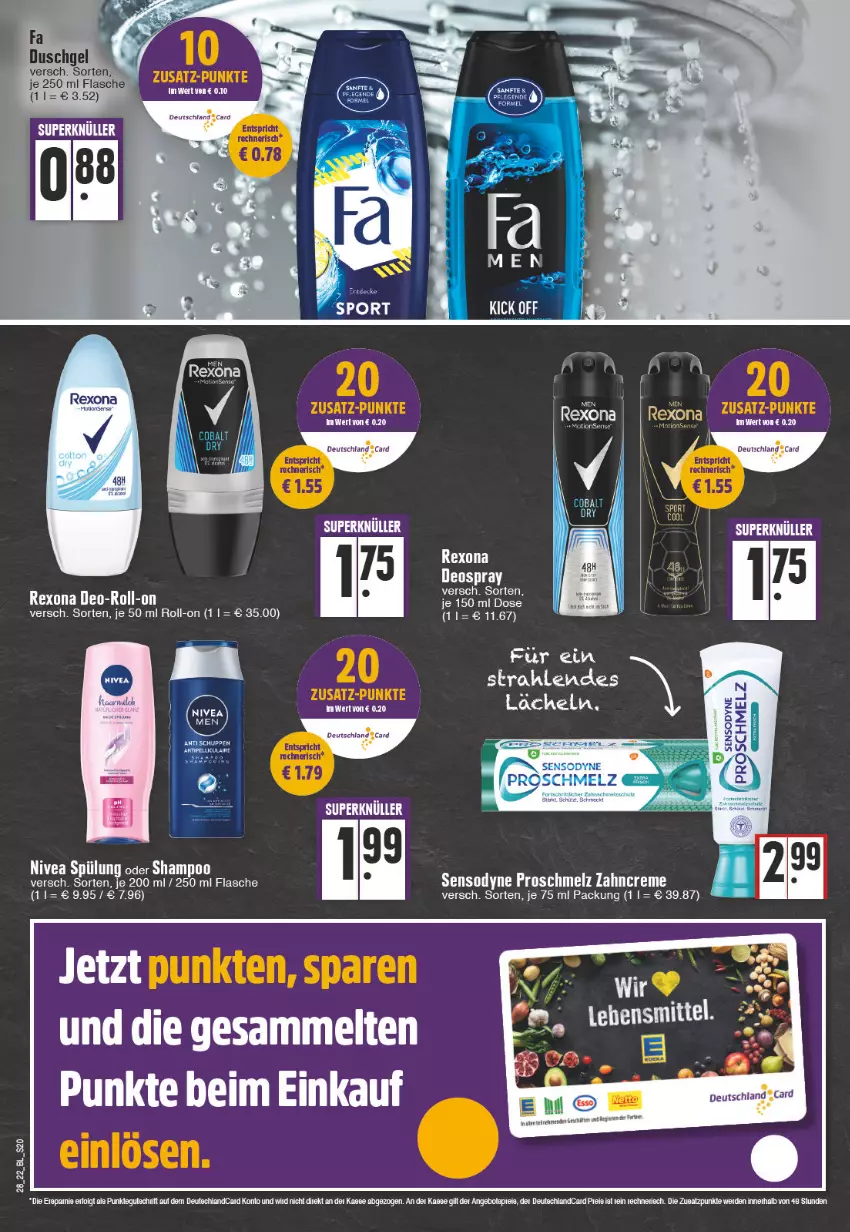 Aktueller Prospekt Edeka - Angebote der Woche - von 11.07 bis 16.07.2022 - strona 20 - produkty: creme, deo, deutschland card, eis, flasche, nivea, rexona, roll-on, sensodyne, shampoo, spülung, tee, Ti, zahncreme