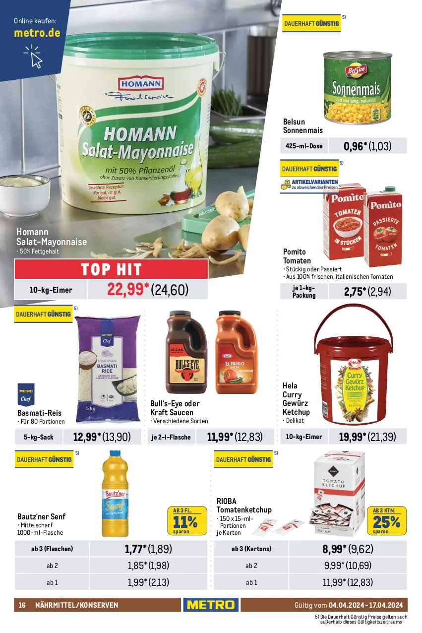 Aktueller Prospekt Metro - GastroJournal - von 04.04 bis 17.04.2024 - strona 18 - produkty: auer, basmati, basmati-reis, Bau, beutel, braun, curry, dessert, desserts, dessertsauce, Dr. Oetker, eimer, eis, flasche, gewürz, Hela, homann, ketchup, knorr, kokos, kokosnuss, Kokosnussmilch, kondensmilch, Konserven, kraft, mais, mayonnaise, mehl, Metro, milch, mousse, nuss, pizza, Pizzamehl, pomito, rapsöl, reines rapsöl, reis, rioba, rohrzucker, sac, salat, salatkrönung, sauce, saucen, Schwartau, senf, Ti, tomate, tomaten, tomatenketchup, Yo, zucker