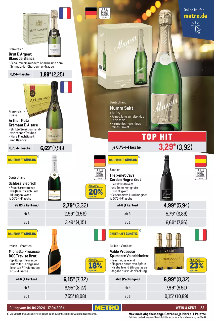 Aktueller Prospekt Metro - GastroJournal - von 04.04 bis 17.04.2024 - strona 25 - produkty: asti, auer, beere, beeren, brombeere, brombeeren, brut, burgunder, cabernet, cabernet sauvignon, casal garcia, cassis, Cava, chardonnay, de blancs, ecco, eis, elle, erde, flasche, freixenet, frucht, früchte, früchten, getränk, getränke, gewürz, grauburgunder, honig, kirsch, kirsche, küche, Metro, mionetto, monte, Montepulciano, mumm, Palette, perla, perlen, pfirsich, Pinot, pinot grigio, prosecco, puma, reis, Ria, riesling, Rivaner, sac, saft, sauvignon, sekt, spumante, tempranillo, Ti, trauben, valdo, vinho verde, wein, Weißwein, zitrone, zitronen