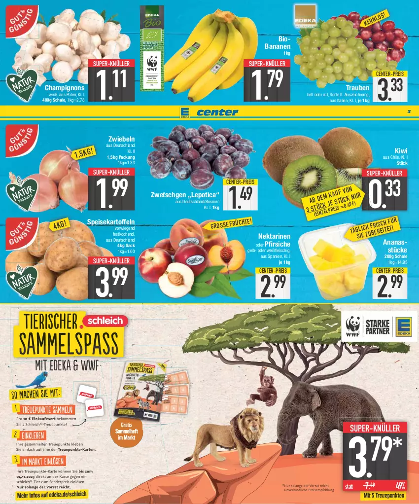 Aktueller Prospekt E Center - Angebote der Woche - von 28.08 bis 02.09.2023 - strona 3 - produkty: ananas, Ananasstücke, banane, bananen, bett, bio, champignon, champignons, deka, drucker, eis, ente, fisch, fische, Fischer, fleisch, gin, HP, kartoffel, kartoffeln, kiwi, lack, Nektar, nektarinen, nektarinen oder, oder pfirsiche, pfirsich, pfirsiche, reis, Ria, rwe, sac, Schal, Schale, speisekartoffeln, super-knüller, Ti, trauben, Yo, zwiebel, zwiebeln