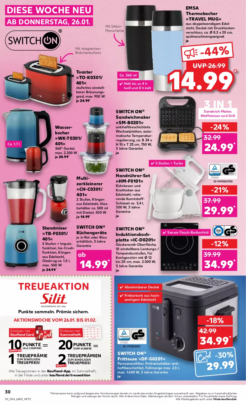 Aktueller Prospekt Kaufland - von 26.01 bis 01.02.2023 - strona 30 - produkty: angebot, angebote, Aufkleber, auto, backofen, Becher, Behälter, Brei, brötchen, brötchenaufsatz, coupon, decke, Deckel, edelstahl, eis, Elektro, elle, emsa, erde, fleisch, fritteuse, Frittierkorb, Garten, geschirr, Glasdeckel, glaskeramik, grill, gutschein, herdarten, HP, ilag, kleber, Kocher, Kochtopf, korb, kräuter, kräutern, küche, Küchen, Küchenhelfer, latte, leine, milch, Mixer, Ofen, reis, rwe, sandwich, schüssel, Soße, spülmaschinen, standmixer, stielkasserolle, suppe, suppen, telefon, Ti, Tiere, tisch, toast, toaster, topf, travel mug, Waffeleisen, wasser, wasserkocher, Zerkleinerer, ZTE