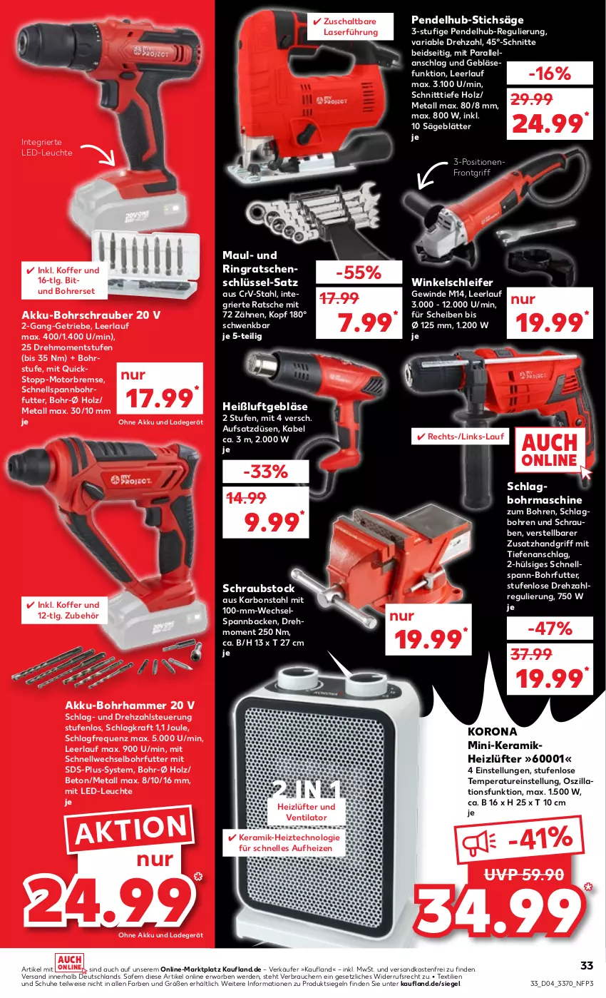 Aktueller Prospekt Kaufland - von 26.01 bis 01.02.2023 - strona 33 - produkty: akku, Akku-Bohrhammer, akku-bohrschrauber, Bohrerset, Bohrhammer, Bohrschrauber, eis, Elan, elle, erde, Holz, koffer, kraft, ladegerät, LED-Leuchte, Leuchte, LG, ndk, ohne akku und ladegerät, Rauch, Ria, ring, säge, Schal, schlagbohrmaschine, schrauben, schuhe, stichsäge, Ti, ventilator, versandkostenfrei, Winkelschleifer, ZTE