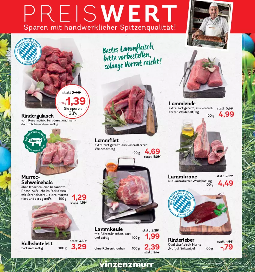 Aktueller Prospekt Aez - Prospekte - von 27.03 bis 01.04.2023 - strona 4 - produkty: eis, gulasch, hofgut, kalbskotelett, kotelett, krone, lamm, lammkeule, Lammkrone, Lammlende, reis, rind, rinder, rindergulasch, Rinderleber, rosen, saft, schwein, schweine, spitzenqualität, Ti, trolli, wein, weine, ZTE