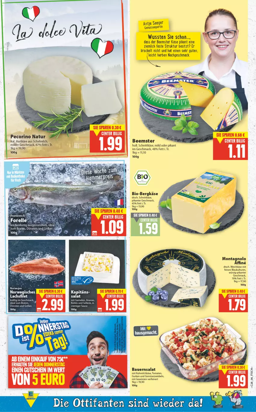 Aktueller Prospekt E Center - Angebote der Woche - von 11.07 bis 16.07.2022 - strona 6 - produkty: ananas, auer, Bau, Bauer, Bauernsalat, Beemster, Bergkäse, bio, braten, elle, filet, fisch, garnelen, Gemüsezwiebel, gewürz, grill, gurke, gurken, hartkäse, Käse, küche, Küchen, Kürbis, lachs, lachsfilet, mac, milch, natur, nuss, Pecorino, Röcke, rwe, salat, sauce, schnittkäse, Ti, tomate, tomaten, und gemüse, weichkäse, zwiebel, zwiebeln