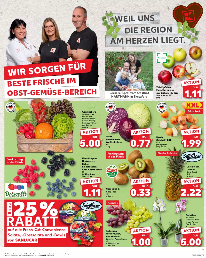 Aktueller Prospekt Kaufland - Extra-Angebote - von 12.09 bis 18.09.2024 - strona 7 - produkty: ananas, angebot, angebote, beere, beeren, brombeere, brombeeren, eis, früchte, Hartmann, heidelbeere, heidelbeeren, himbeer, himbeere, himbeeren, kiwi, korb, Kürbis, obst, orchidee, radieschen, reis, rispentomaten, rotkohl, sac, salat, salate, Schal, Schale, tafeläpfel, tafeltrauben, Ti, tomate, tomaten, topf, topf ø 12 cm, trauben, Weißkohl, Wirsing, ZTE, zwiebel, zwiebeln