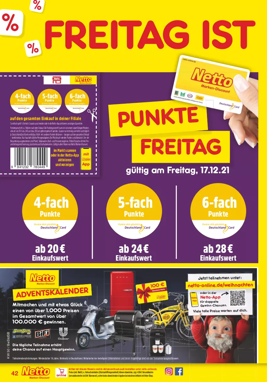 Aktueller Prospekt Netto Marken-Discount - Filial Angebote - von 13.12 bis 18.12.2021 - strona 42 - produkty: Adventskalender, buch, coupon, deutschlandcard, discount, eduscho, eis, elle, erde, guthabenkarte, gutschein, gutscheine, mac, marken-discount, milch, ndk, Rauch, reis, Tchibo, Ti, versandkostenfrei, weihnachten