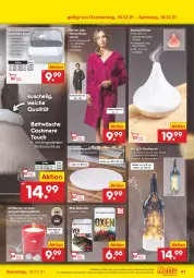 Gazetka promocyjna Netto Marken-Discount - Filial Angebote - Gazetka - ważna od 18.12 do 18.12.2021 - strona 41 - produkty: angebot, Armband, auer, Bad, Bademantel, bett, bettwäsche, cashmere, Duftkerze, eis, Elan, elle, , flasche, glasflasche, Halskette, kerze, Kette, Laufen, Mantel, Ohrringe, reis, ring, Schal, Schmuck, spannbettlaken, Tasche, taschen, teppich, Ti, timer, ZTE