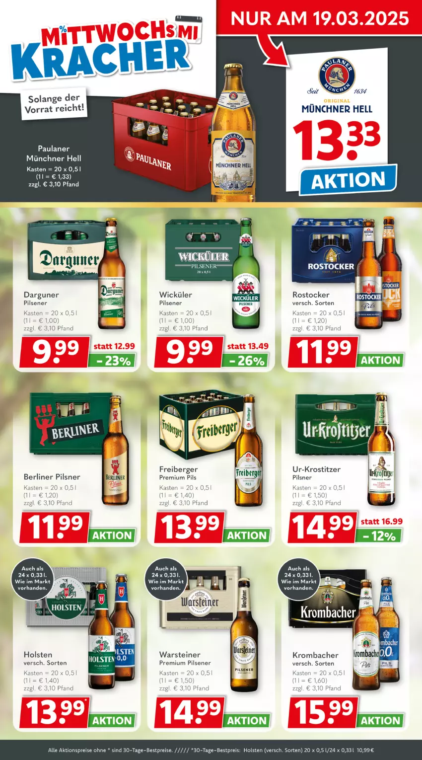 Aktueller Prospekt Getraenkeland - von 17.03 bis 29.03.2025 - strona 2 - produkty: aktionspreis, Berger, berliner, bestpreis, bestpreise, eis, Freiberger, holsten, krombache, krombacher, Paula, paulaner, pils, pilsener, pilsner, premium pils, reis, Rostocker, steiner, Ti, warsteiner, WICK