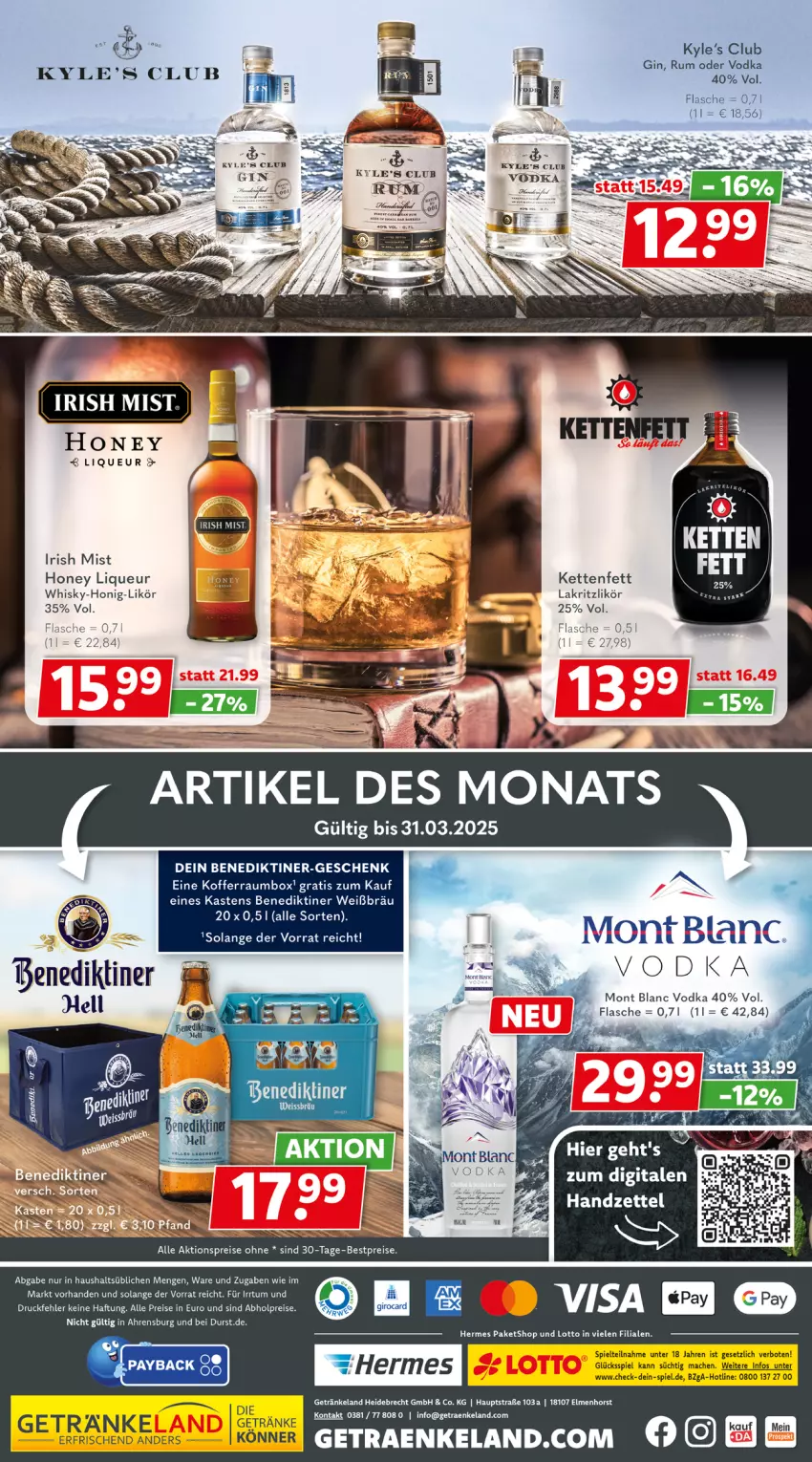 Aktueller Prospekt Getraenkeland - von 17.03 bis 29.03.2025 - strona 6 - produkty: abholpreise, aktionspreis, Benediktiner, bestpreis, bestpreise, eis, Elan, flasche, getränk, getränke, gin, honig, Kette, koffer, Lakritz, likör, liqueur, mac, reis, rum, Ti, vodka, whisky