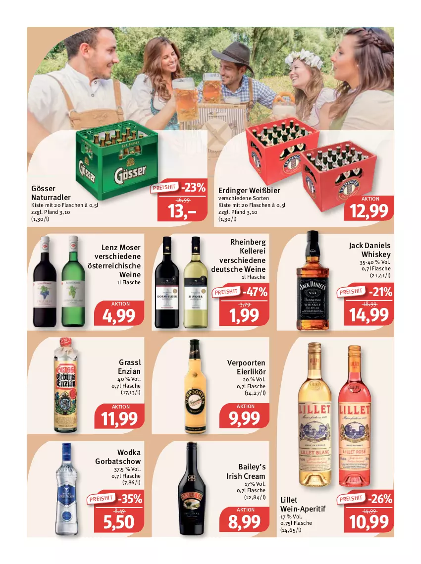 Aktueller Prospekt Feneberg - Prospekte - von 15.09 bis 17.09.2022 - strona 12 - produkty: aperitif, bier, eier, eierlikör, eis, elle, erdinger, flasche, Gorbatschow, gösser, irish cream, jack daniel, jack daniels, Lenz Moser, likör, lillet, moser, natur, radler, reis, Ti, verpoorten, wein, weine, whiskey, wodka