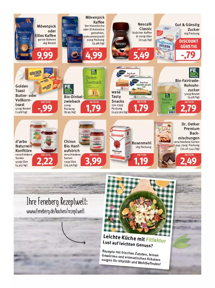 Aktueller Prospekt Feneberg - Prospekte - von 15.09 bis 17.09.2022 - strona 7 - produkty: aufstrich, backmischung, Backmischungen, beutel, bio, bohne, bohnen, butter, discount, Dr. Oetker, gewürz, golden toast, kaffee, kaffee ganze bohnen, konfitüre, korn, küche, löslicher kaffee, mehl, mövenpick, mövenpick kaffee, natur, Nescafé, nuss, rezept, rezepte, rohrzucker, rosen, Rosenmehl, snack, snacks, Ti, tisch, toast, vita, wasa, zucker