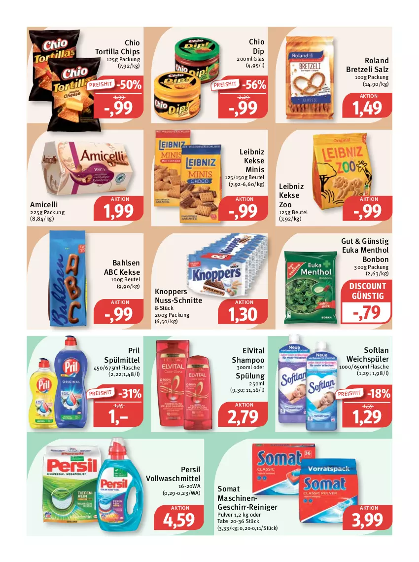 Aktueller Prospekt Feneberg - Prospekte - von 15.09 bis 17.09.2022 - strona 9 - produkty: amicelli, bahlsen, beutel, chips, dip, discount, eis, elvital, flasche, geschirr, keks, kekse, knoppers, leibniz, nuss, persil, pril, reiniger, reis, salz, shampoo, Softlan, somat, spülmittel, spülung, Ti, tortilla, Tortilla Chips, vita, vollwaschmittel, waschmittel, weichspüler