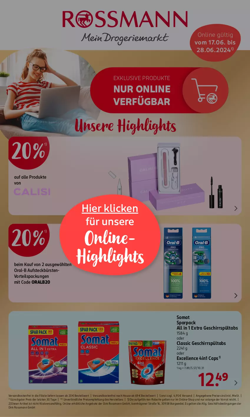 Aktueller Prospekt Rossmann - Prospekte - von 17.06 bis 21.06.2024 - strona 19 - produkty: angebot, angebote, aufsteckbürsten, bürste, bürsten, Cap, eis, elle, geschirr, LG, ndk, oral-b, oralb, reis, somat, teller, Ti, versandkostenfrei, wedel, ZTE