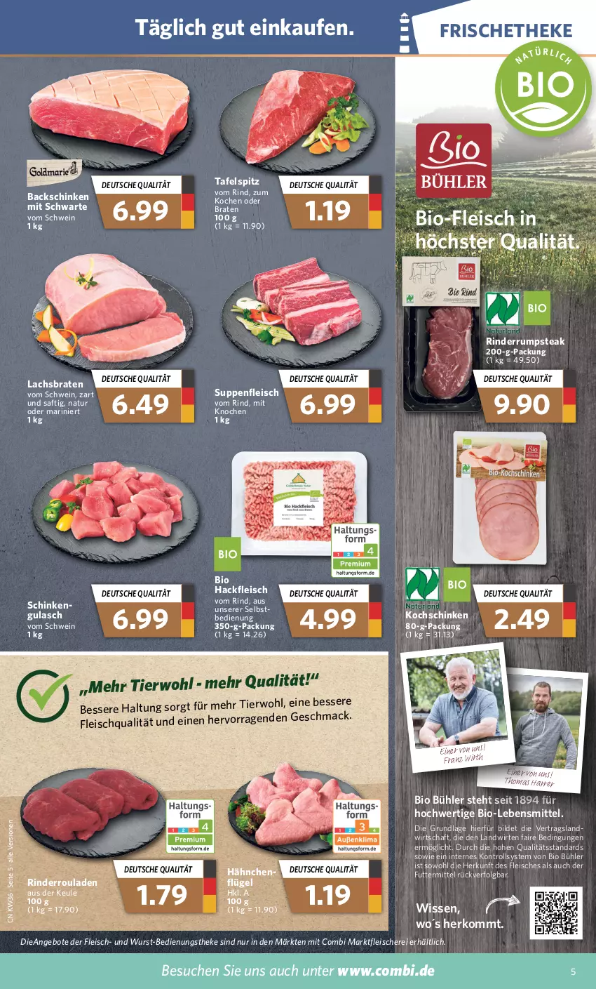 Aktueller Prospekt Combi - Prospekte - von 05.09 bis 10.09.2022 - strona 5 - produkty: angebot, angebote, bio, braten, eis, fleisch, Fleischerei, gulasch, hackfleisch, hähnchenflügel, kochschinken, lachs, Lachsbraten, lebensmittel, LG, mac, natur, rind, rinder, Rinderroulade, rinderrouladen, rouladen, rum, rumpsteak, saft, Schere, schinken, schwein, steak, suppe, suppen, suppenfleisch, tafelspitz, Ti, wein, wurst