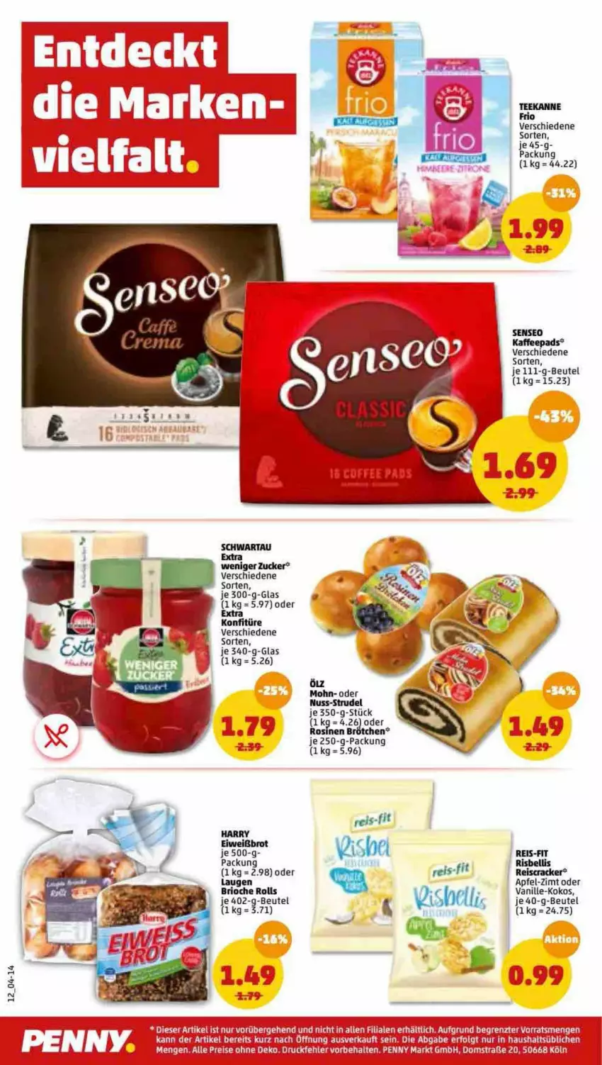 Aktueller Prospekt Penny - Prospekte - von 09.05 bis 14.05.2022 - strona 12 - produkty: apfel, beutel, brot, brötchen, cracker, eis, Eiweißbrot, kokos, konfitüre, nuss, reis, reis-fit, Ria, Schwartau, Strudel, tee, teekanne, torte, vanille, ZTE, zucker