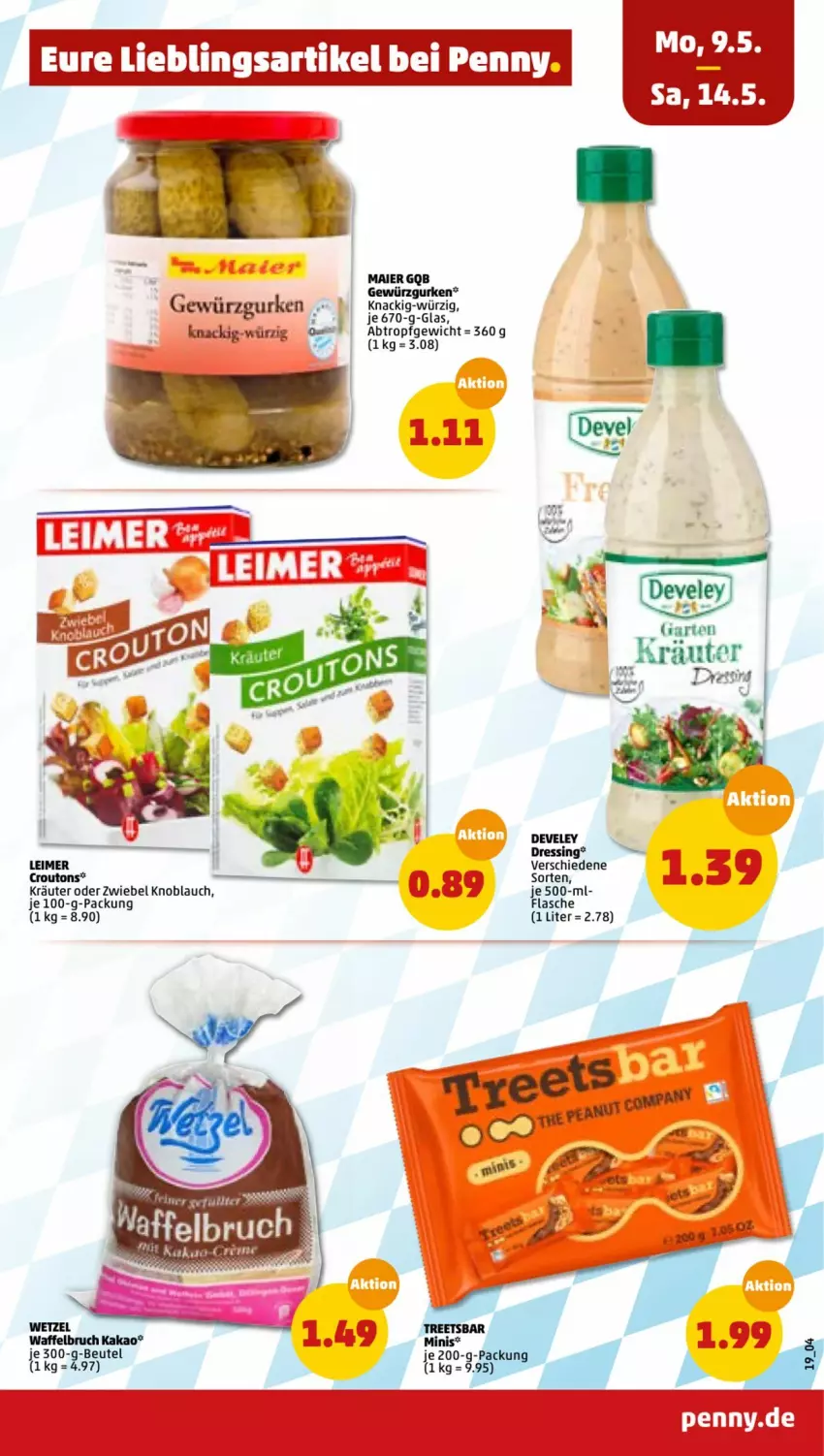 Aktueller Prospekt Penny - Prospekte - von 09.05 bis 14.05.2022 - strona 19 - produkty: beutel, croutons, develey, dressing, eimer, flasche, gewürz, Gewürzgurke, gewürzgurken, gurke, gurken, kakao, knoblauch, kräuter, leimer, Waffelbruch, zwiebel