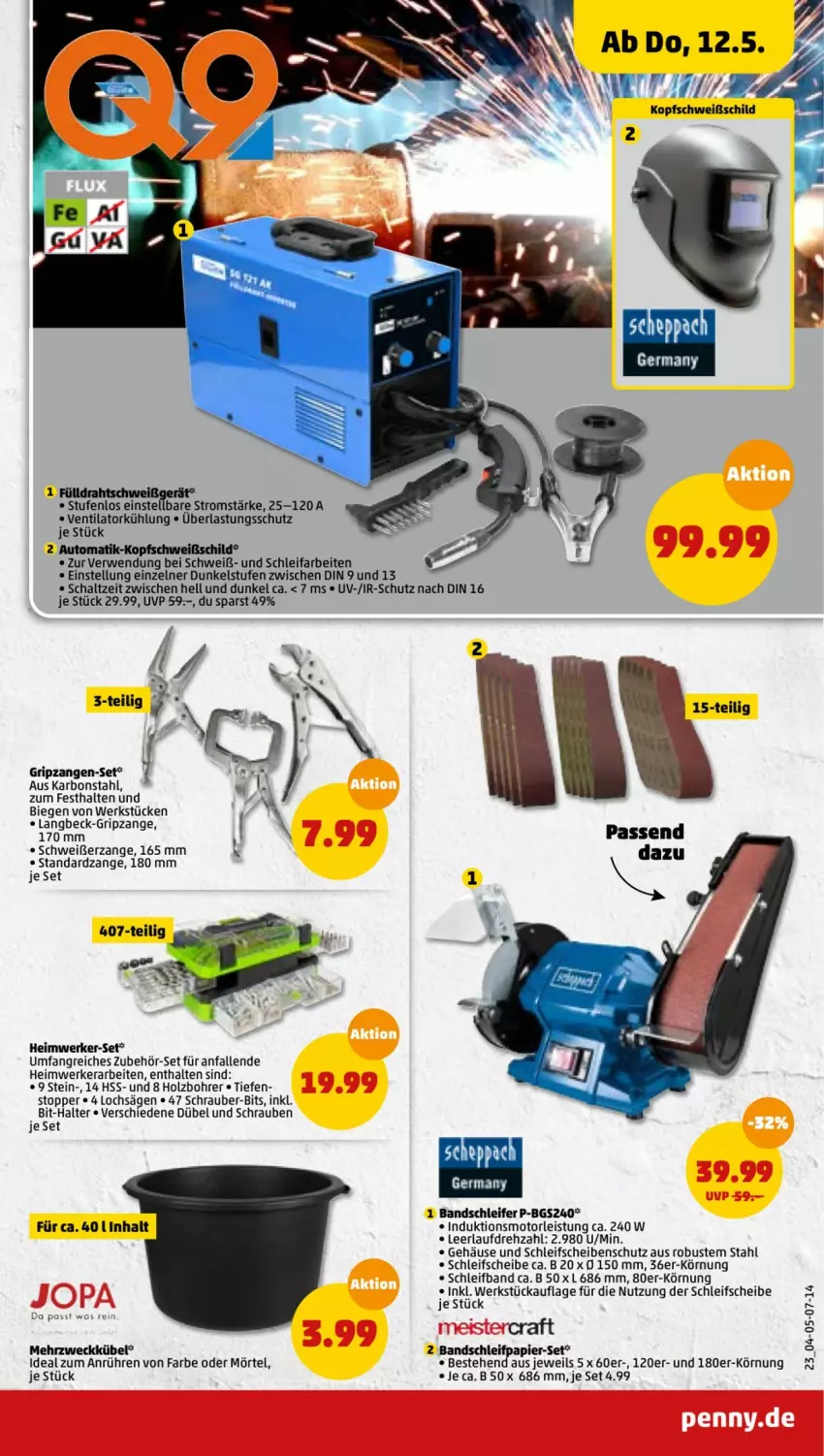 Aktueller Prospekt Penny - Prospekte - von 09.05 bis 14.05.2022 - strona 23 - produkty: auto, Bandschleifer, Draht, eis, Germ, Holz, HP, papier, rwe, säge, Schal, Schleifpapier, schrauben, Ti, topper, ventilator, weck, Zangen