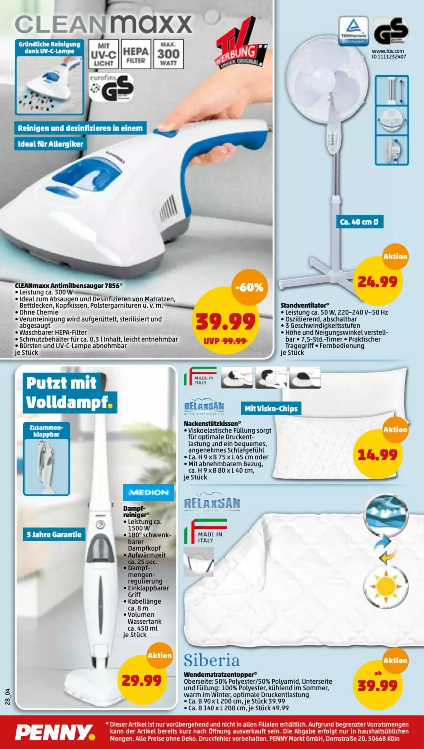 Aktueller Prospekt Penny - Prospekte - von 09.05 bis 14.05.2022 - strona 28 - produkty: asti, Behälter, bett, bürste, bürsten, cleanmaxx, decke, eis, fernbedienung, garnitur, gsw, kissen, kopfkissen, Lampe, LG, matratze, matratzen, Matratzentopper, Mode, nackenstützkissen, reiniger, Reinigung, reis, rel, Schal, standventilator, Ti, timer, tisch, topper, tragegriff, ventilator, wasser, wassertank, wendematratze, wendematratzen, ZTE