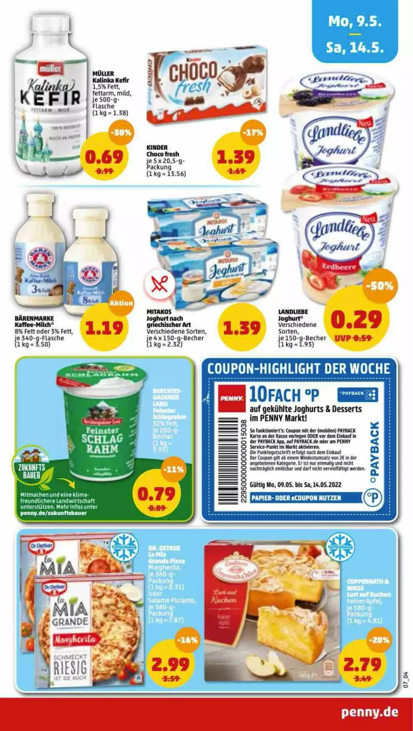 Aktueller Prospekt Penny - Prospekte - von 09.05 bis 14.05.2022 - strona 7 - produkty: angebot, angebote, auer, Bau, Bauer, Becher, choco fresh, coupon, dessert, desserts, erde, flasche, HP, joghur, joghurt, kaffee, Kefir, Kinder, landliebe, LG, milch, Müller, papier, payback, tee, Ti