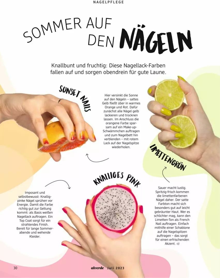 Aktueller Prospekt Dm Drogerie - Prospekte - von 01.07 bis 31.07.2023 - strona 30 - produkty: auer, bett, Finish, frucht, kleid, kleider, lack, limette, limetten, Lusti, mac, Make-up, Mett, metten, Nagellack, orange, orangen, Ti