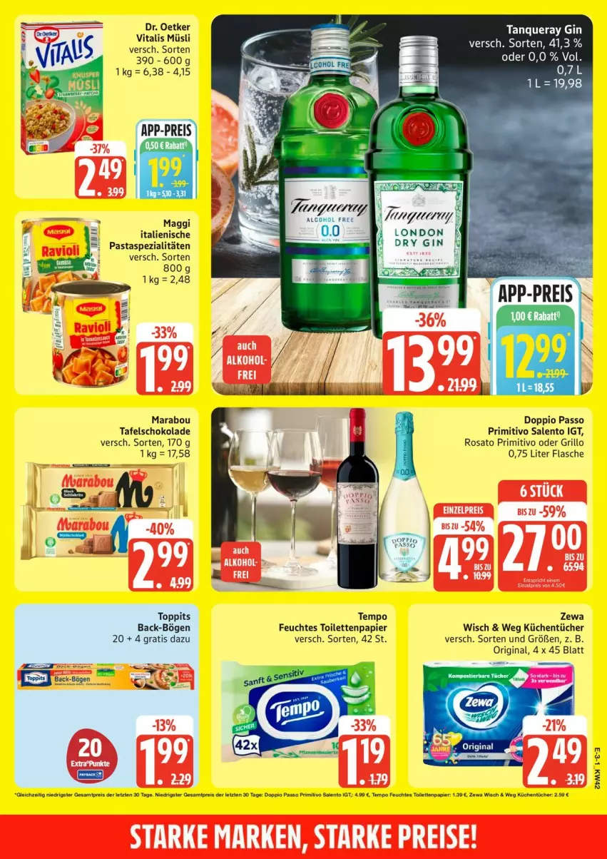 Aktueller Prospekt Edeka - Prospekte - von 12.10 bis 17.10.2026 - strona 3 - produkty: doppio passo, Dr. Oetker, dry gin, eis, feuchtes toilettenpapier, flasche, gin, grill, grillo, italienische pasta, küche, Küchen, küchentücher, london dry, london dry gin, maggi, Marabou, müsli, papier, passo, pasta, primitivo, reis, rosato, schoko, schokolade, Spezi, tafelschokolade, Tempo, Ti, toilettenpapier, toppits, tücher, vita, vitalis, vitalis müsli, zewa, ZTE