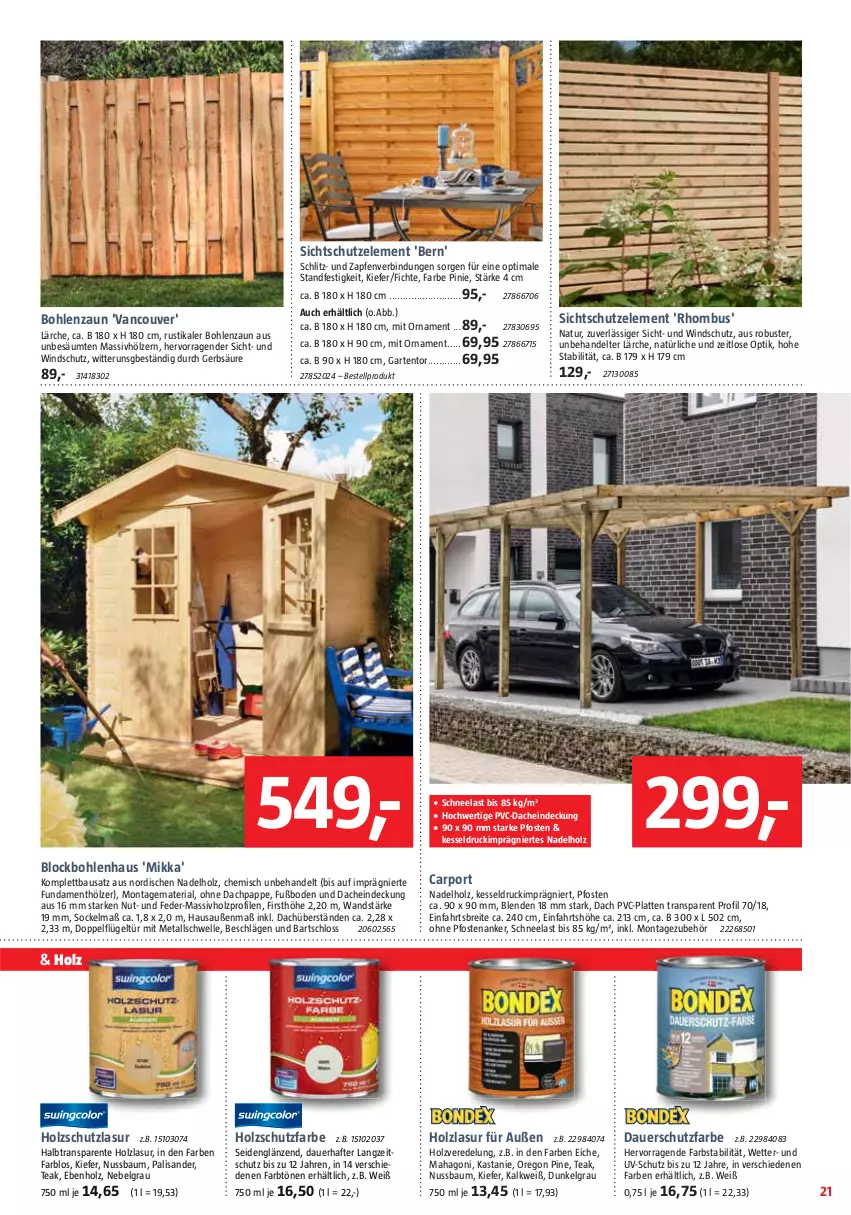 Aktueller Prospekt Bauhaus - Prospekte - von 02.03 bis 30.03.2024 - strona 21 - produkty: auer, Bau, Brei, Carport, elle, ente, Garten, Holz, holzlasur, holzschutz, HP, latte, LG, massivholz, natur, nuss, Ria, Ti, uv-schutz, Windschutz