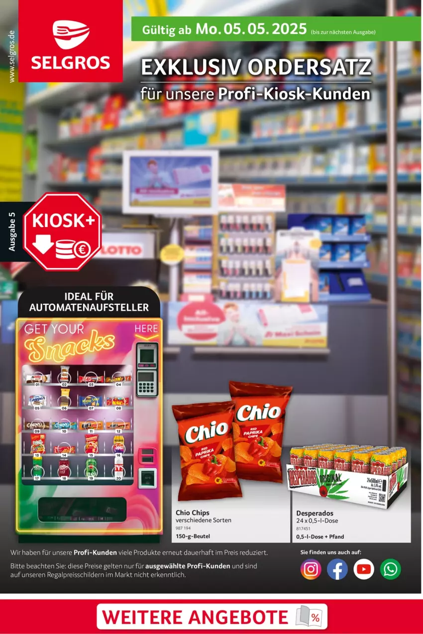 Aktueller Prospekt Selgros - Ordersatz - von 05.05 bis 30.06.2025 - strona 1 - produkty: angebot, angebote, auer, auto, beutel, chio chips, chips, desperados, eis, elle, LG, regal, reis, reiss, teller, Ti, tomate, tomaten