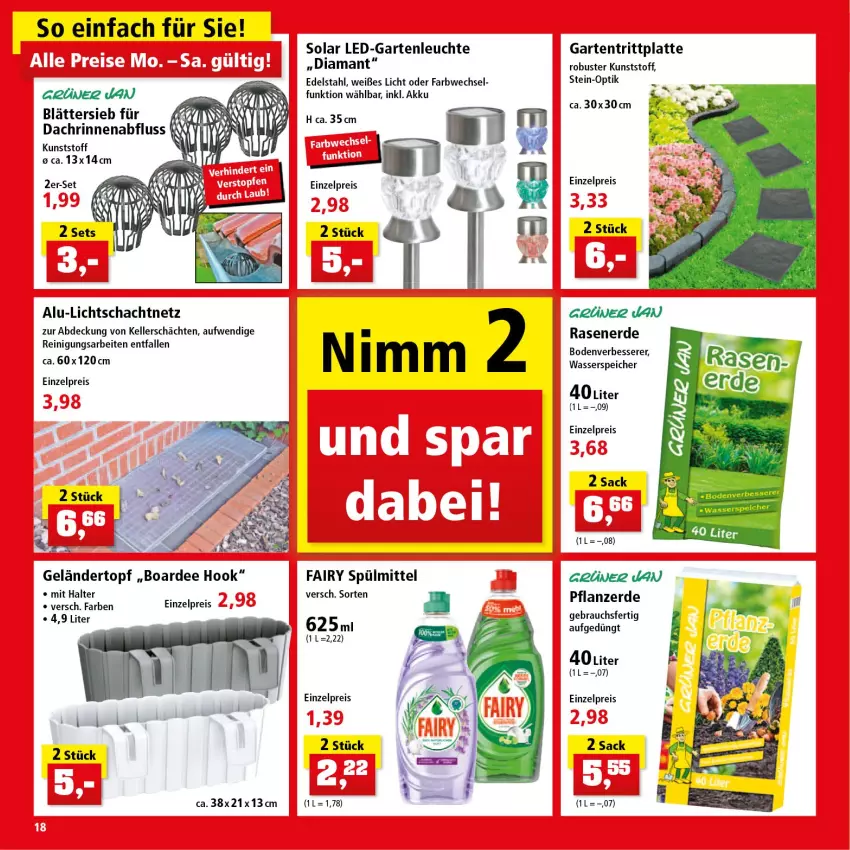 Aktueller Prospekt Thomas Philipps - Prospektwerbung - von 30.05 bis 04.06.2022 - strona 18 - produkty: akku, edelstahl, eis, elle, erde, fairy, Garten, grüner jan, latte, Leuchte, Nimm 2, pflanze, pflanzerde, rasen, Rasenerde, Rauch, Reinigung, reis, sac, spülmittel, Ti, topf, wasser