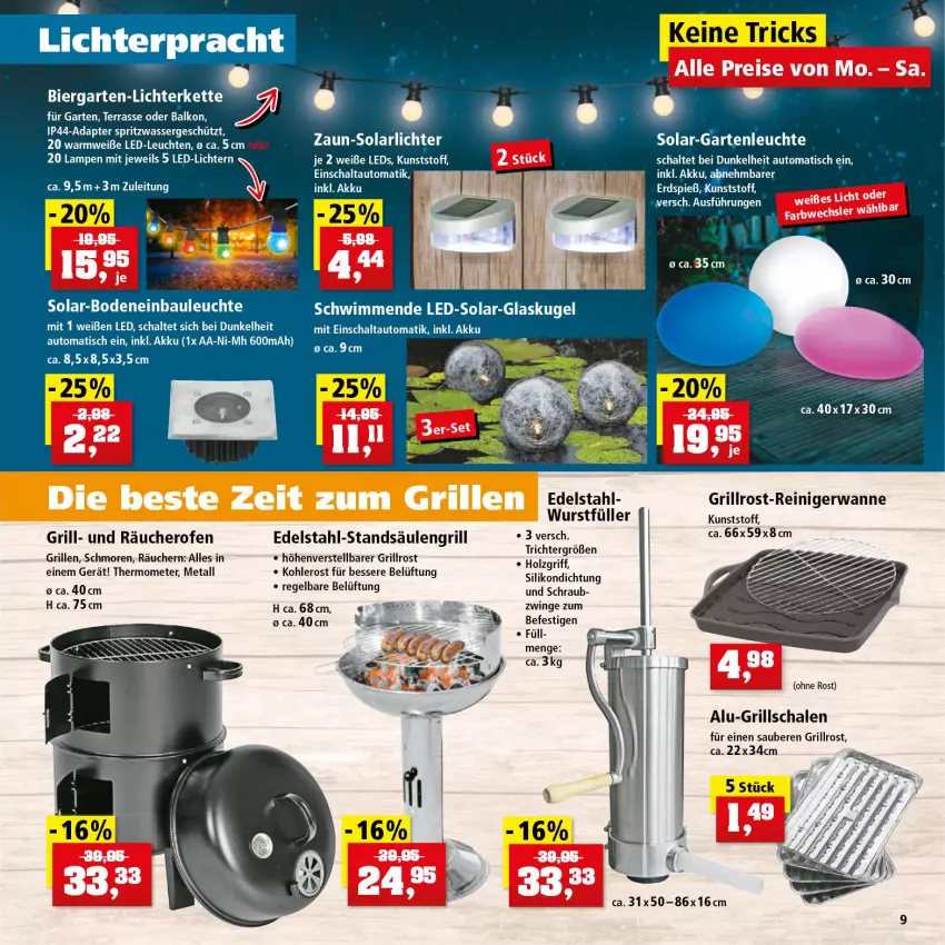 Aktueller Prospekt Thomas Philipps - Prospektwerbung - von 30.05 bis 04.06.2022 - strona 9 - produkty: adapter, akku, auto, Bau, bier, edelstahl, eis, Garten, Glaskugel, grill, grillrost, Grillschalen, hero, Holz, Kette, Kugel, Lampe, LED-Leuchte, led-licht, leds, Leuchte, leuchten, lichterkette, Ofen, reiniger, reis, Säulengrill, Schal, Schale, thermometer, Ti, tisch, Wanne, wasser, wurst