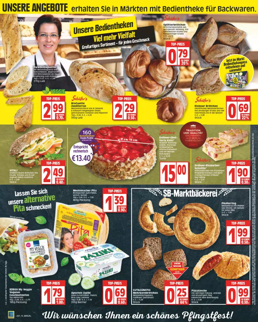 Aktueller Prospekt Edeka - Angebote der Woche - von 22.05 bis 27.05.2023 - strona 10 - produkty: angebot, angebotspreis, apostels, baguette, Becher, brot, brötchen, deka, deutschlandcard, eis, erde, fleisch, frucht, geschnetzeltes, gouda, grill, Hefe, kartoffel, kartoffeln, Käse, korn, Kranz, LG, mehrkornbrötchen, mit frucht, pfeffer, reis, rhabarber, ring, Ti, tomate, top-preis, torte, veggie, Weizenbrot, zaziki, Zelt, ZTE, zwiebel