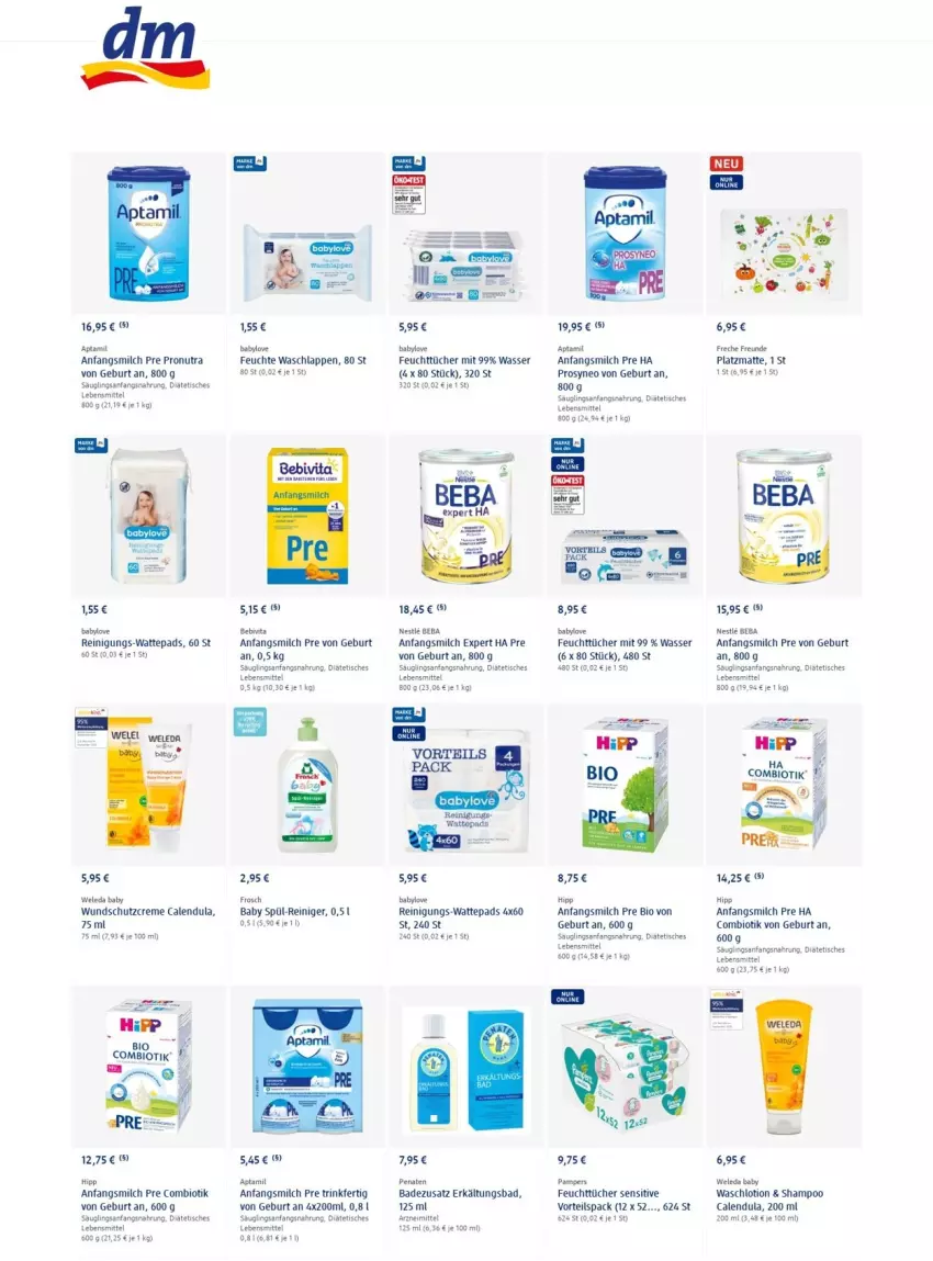 Aktueller Prospekt Dm Drogerie - Prospekte - von 17.02 bis 23.02.2022 - strona 8 - produkty: Baby Wundschutzcreme, Babylove, Bad, Beba, bebivita, bio, Calendula, creme, Erkältungs, Erkältungsbad, feuchttücher, freche freunde, Frosch, hipp, lebensmittel, Lotion, milch, pampers, reiniger, Reinigung, Schutzcreme, shampoo, tee, Ti, tisch, tücher, vita, waschlappen, Waschlotion, wasser, wattepads, weleda