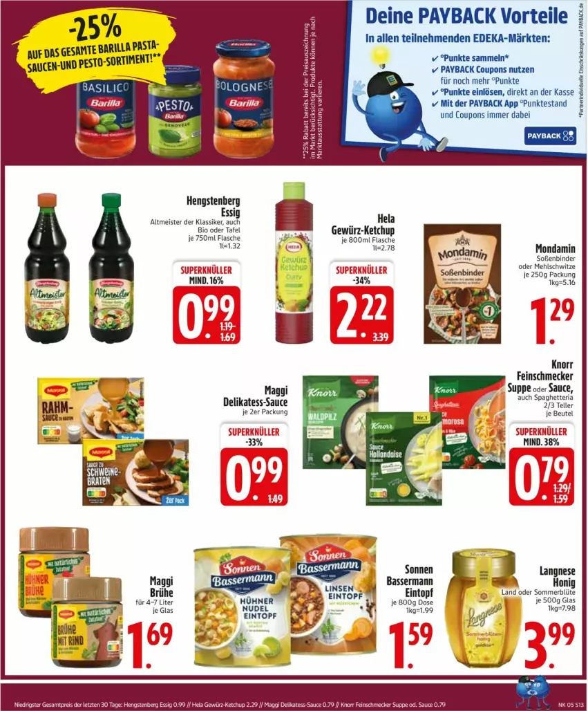 Aktueller Prospekt Edeka - Prospekte - von 27.01 bis 01.02.2025 - strona 15 - produkty: barilla, beutel, bio, Blüte, coupon, coupons, deka, eintopf, eis, elle, feinschmecker, flasche, gewürz, Hela, hengstenberg, honig, ketchup, knorr, langnese, linsen, maggi, mehl, Meister, mondamin, payback, pesto, Ria, sauce, saucen, Soße, suppe, teller, Ti, topf