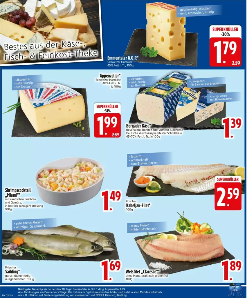 Aktueller Prospekt Edeka - Prospekte - von 27.01 bis 01.02.2025 - strona 18 - produkty: appenzeller, bavaria blu, bergader, cocktail, dressing, elle, filet, früchte, früchten, halbfester schnittkäse, hartkäse, Käse, küche, Küchen, Ria, Saibling, schnittkäse, schweizer hartkäse, Ti, tisch, und gemüse, weichkäse, Wels