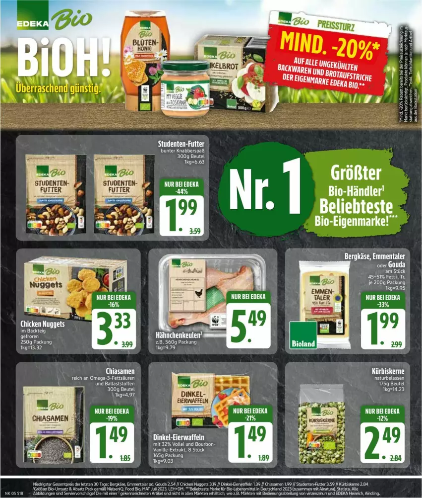 Aktueller Prospekt Edeka - Prospekte - von 27.01 bis 01.02.2025 - strona 20 - produkty: acer, ball, Bergkäse, beutel, bio, chia, chicken nuggets, eier, eis, emmentaler, ente, gouda, Käse, Kürbis, kürbiskerne, lebensmittel, natur, natura, nuggets, omega, Omega-3, reis, Ti, vanille, waffeln, Yo, ZTE