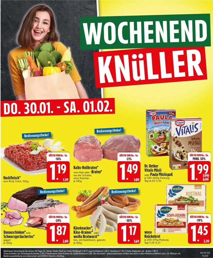 Aktueller Prospekt Edeka - Prospekte - von 27.01 bis 01.02.2025 - strona 27 - produkty: braten, bratwurst, brot, eis, fleisch, hackfleisch, Kalbfleisch, Käse, knäckebrot, knacker, mit kalbfleisch, müsli, Paula, rind, rollbraten, schinken, wasa, wurst