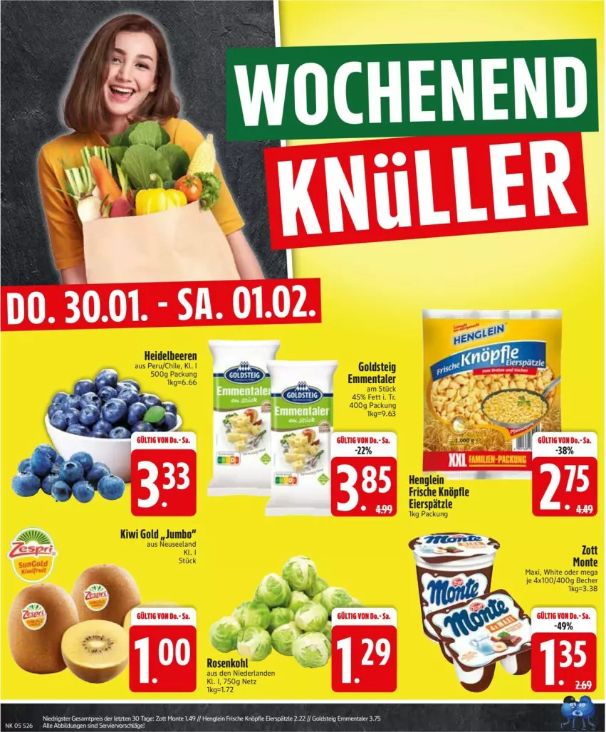 Aktueller Prospekt Edeka - Prospekte - von 27.01 bis 01.02.2025 - strona 28 - produkty: Becher, beere, beeren, eier, eierspätzle, Elan, emmentaler, goldsteig, heidelbeere, heidelbeeren, henglein, jumbo, kiwi, Kiwi Gold, monte, rosen, Rosenkohl