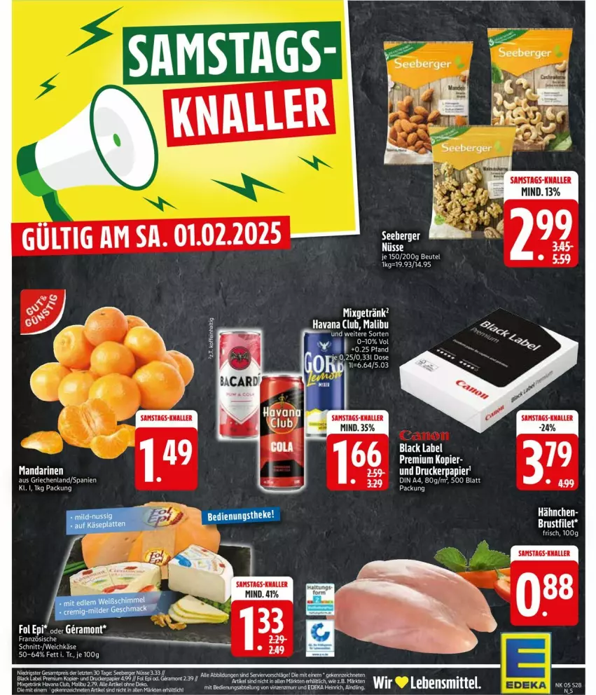 Aktueller Prospekt Edeka - Prospekte - von 27.01 bis 01.02.2025 - strona 30 - produkty: Berger, beutel, black label, brustfilet, drucker, ente, filet, fol epi, Havana Club, lack, Malibu, mandarine, mandarinen, papier, seeberger, Ti