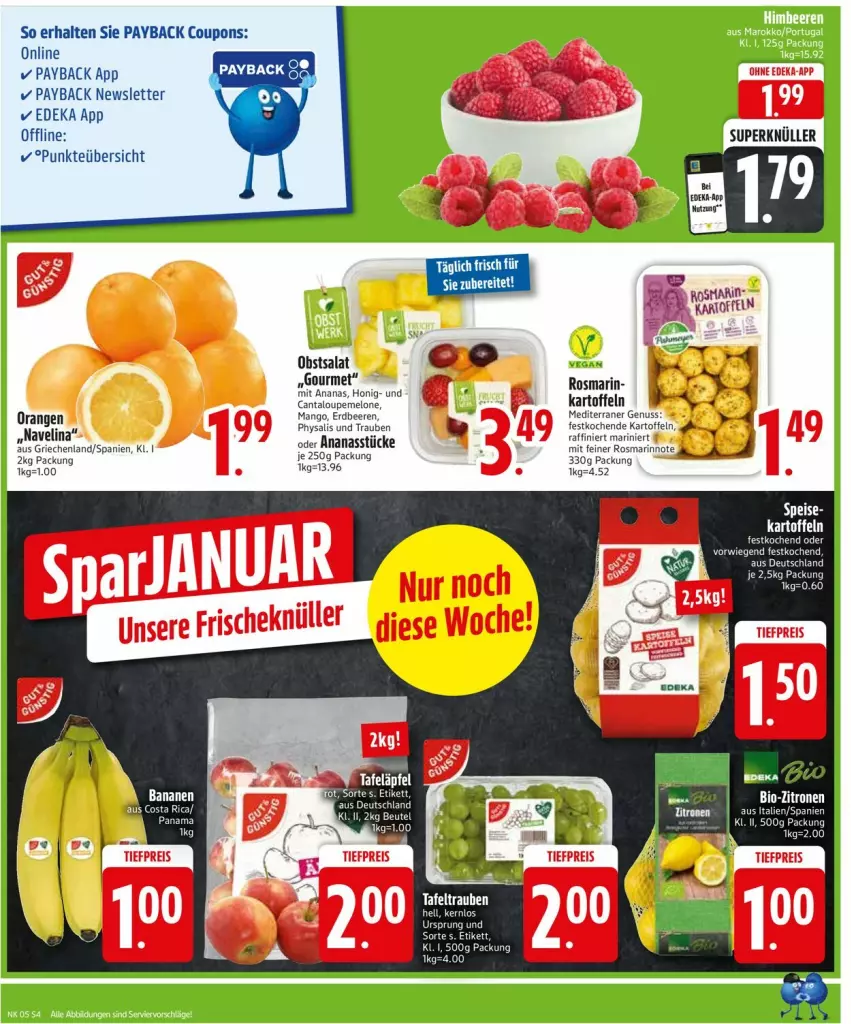 Aktueller Prospekt Edeka - Prospekte - von 27.01 bis 01.02.2025 - strona 6 - produkty: ananas, Ananasstücke, beere, beeren, beutel, coupon, coupons, deka, erdbeere, erdbeeren, honig, kartoffel, kartoffeln, mango, melone, nuss, obst, payback, rosmarin, salat, Ti