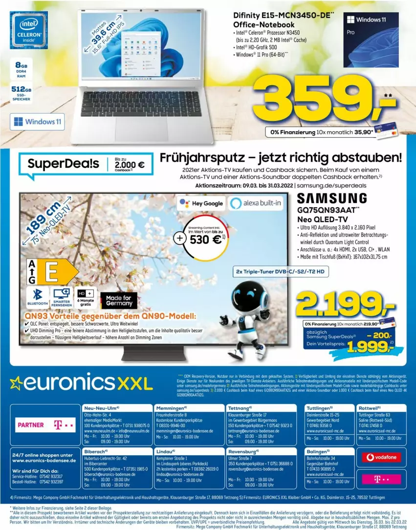 Aktueller Prospekt Euronics - Prospekte - von 16.03 bis 23.03.2022 - strona 12 - produkty: alexa, angebot, angebote, burger, celeron, dvb, eis, Elektro, elle, erde, Germ, Haushaltsgeräte, HDMI, Holts, ilag, Intel, LG, notebook, office, qled, qled-tv, reis, Samsung, soundbar, spiegel, ssd, Ti, tisch, tuner, uhd, usb