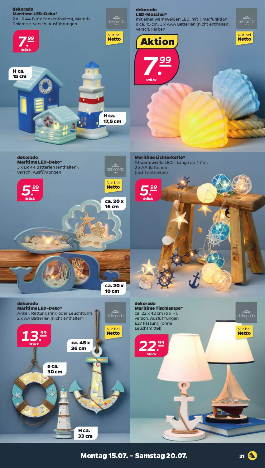 Aktueller Prospekt Netto - Woche 29 - von 15.07 bis 20.07.2024 - strona 21 - produkty: batterie, batterien, Kette, Lampe, leds, leuchtmittel, lichterkette, Ria, ring, Ti, timer, tisch, Tischlampe