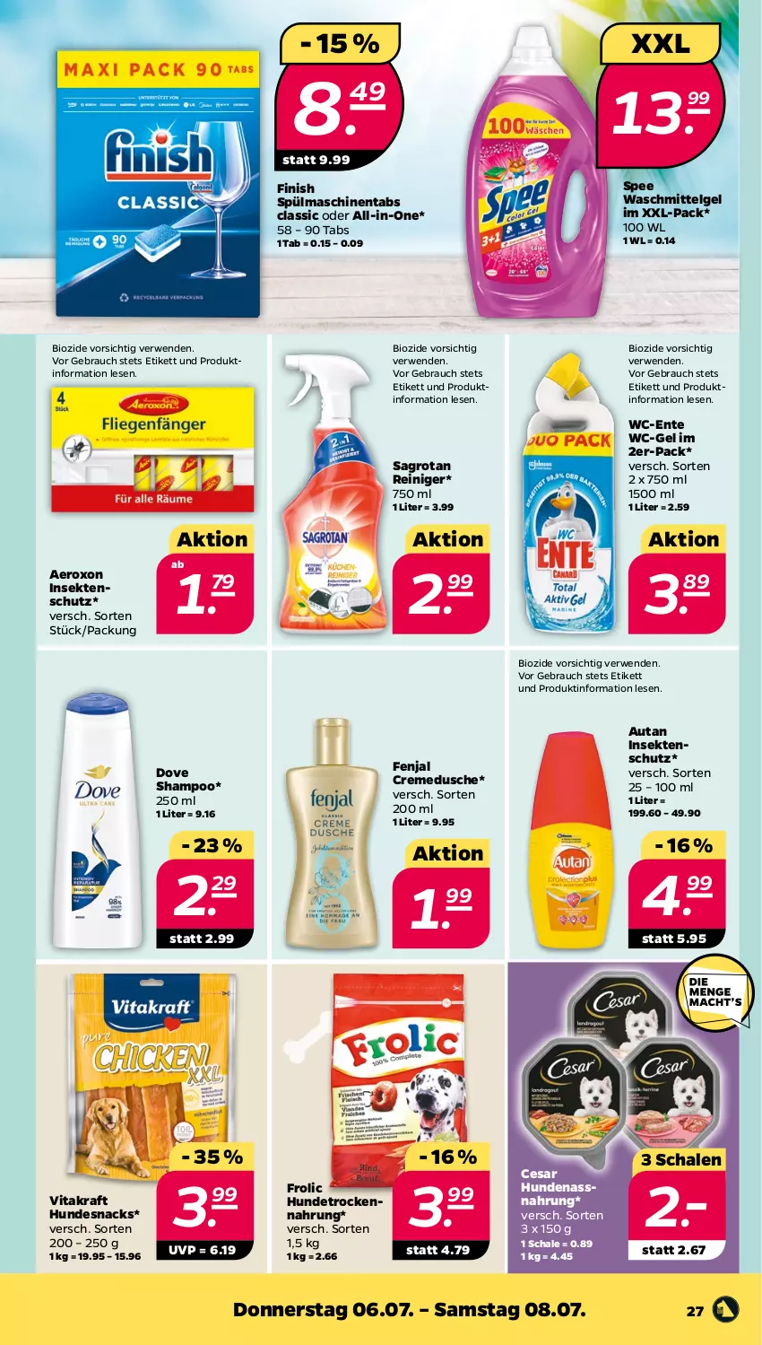 Aktueller Prospekt Netto - Woche 27 - von 03.07 bis 08.07.2023 - strona 27 - produkty: aeroxon, Autan, bio, creme, cremedusche, dove, dusche, ente, Finish, frolic, hundesnack, hundesnacks, Hundetrockennahrung, insektenschutz, kraft, LG, Nassnahrung, oxo, Rauch, reiniger, rwe, sagrotan, Schal, Schale, sekt, shampoo, snack, snacks, spee, spülmaschinen, spülmaschinentabs, Ti, Trockennahrung, vita, vitakraft, waschmittel, wc-gel