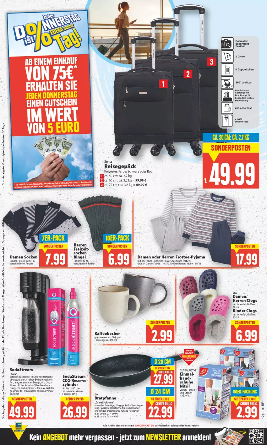 Aktueller Prospekt Edeka - Angebote der Woche - von 09.10 bis 14.10.2023 - strona 18 - produkty: angebot, angebote, Becher, bratpfanne, braun, burger, Clogs, creme, eis, elle, flasche, hamburger, herdarten, kaffee, kaffeebecher, Kinder, pfanne, Pyjama, reis, ring, rwe, schuhe, socken, Soda, sodastream, Spezi, Sprudel, spülmaschinen, tee, Ti, wasser, ZTE