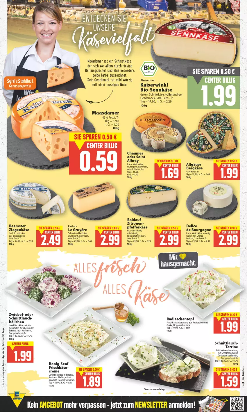 Aktueller Prospekt Edeka - Angebote der Woche - von 09.10 bis 14.10.2023 - strona 6 - produkty: albray, Bergkäse, bio, Bourgogne, creme, doppelrahmstufe, eis, frischkäse, frischkäsezubereitung, gewürz, gurke, hartkäse, honig, Honig-Senf, kaes, Kaiser, Käse, LG, Maasdam, maasdamer, mac, milch, nuss, pfeffer, radieschen, reis, rel, saint albray, schnittkäse, schnittlauch, schweizer hartkäse, senf, terrine, topf, weichkäse, ziegenkäse, zitrone, zitronen, ZTE, zwiebel, zwiebeln