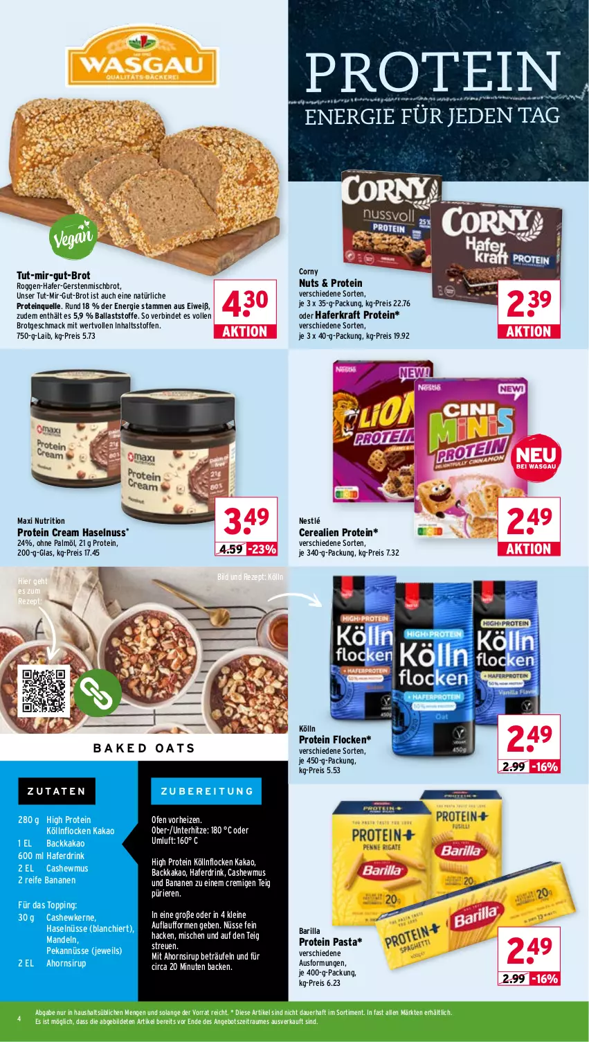 Aktueller Prospekt Wasgau - von 03.08 bis 08.08.2026 - strona 4 - produkty: angebot, auer, ball, banane, bananen, barilla, brot, Cashew, cashewkerne, cerealien, corny, drink, eis, elle, hafer, Haferdrink, haselnuss, kakao, kölln, kraft, leine, mac, mandel, mandeln, nestlé, nuss, Ofen, ohne palmöl, pasta, reis, rezept, sirup, Ti