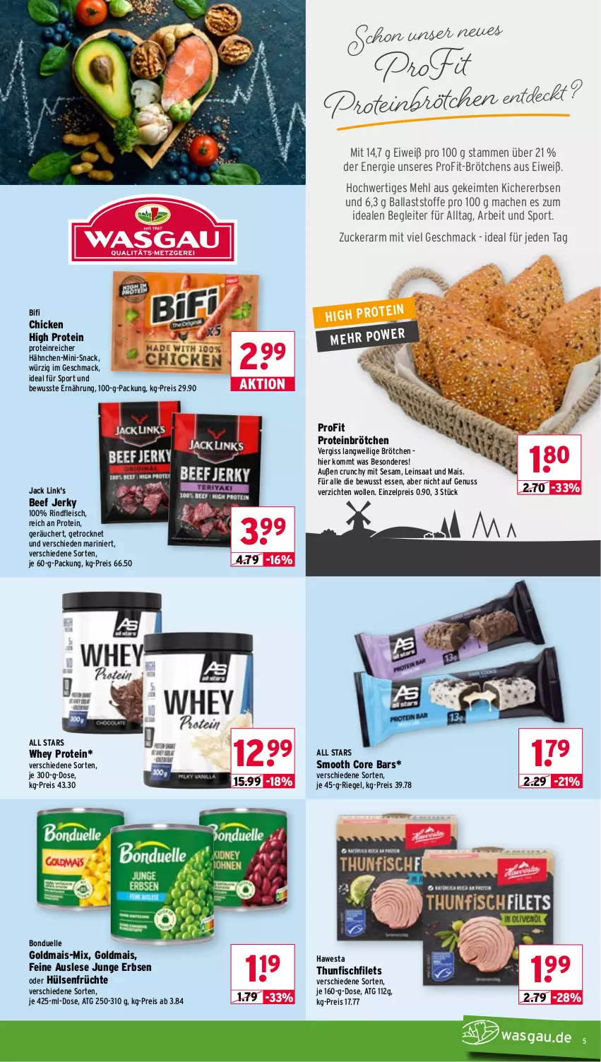 Aktueller Prospekt Wasgau - von 03.08 bis 08.08.2026 - strona 5 - produkty: ball, beef, bifi, bonduelle, bonduelle goldmais, brötchen, eis, elle, erbsen, filet, filets, fisch, fleisch, früchte, Goldmais, hawesta, hülsenfrüchte, junge erbsen, kichererbsen, mac, mais, mehl, nuss, reis, riegel, rind, rindfleisch, senf, sesam, snack, Sport, thunfisch, Ti, wolle, zucker