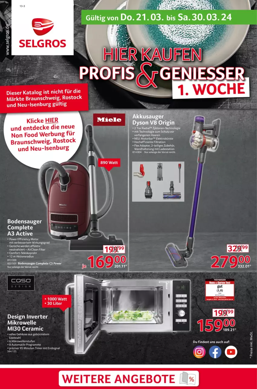 Aktueller Prospekt Selgros - Non Food - von 21.03 bis 30.03.2024 - strona 1 - produkty: angebot, angebote, auto, bodensauger, braun, bürste, Cien, decke, edelstahl, Elektro, elle, Garten, LG, mikrowelle, rel, Signal, tee, Teleskop, Ti, timer, wandhalterung