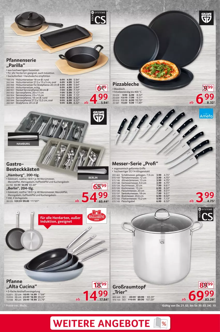 Aktueller Prospekt Selgros - Non Food - von 21.03 bis 30.03.2024 - strona 15 - produkty: backofen, besteck, brot, cin, decke, Deckel, edelstahl, eis, filet, fleisch, gabel, herdarten, Holz, kaffee, kuchen, LG, Löffel, messer, Ofen, pfanne, pfannen, pizza, Stielpfanne, Ti, topf, Untersetzer